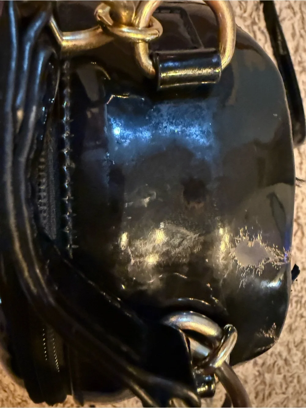 Tommy Hilfiger- Black Patent Mini Crossbody Backpack with Gold Logo